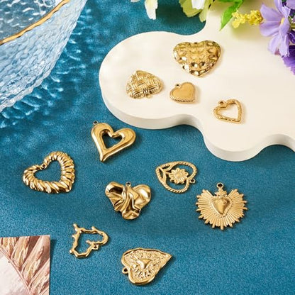 Craftdady 11Pcs Stainless Steel Tiny Heart Charms 18K Gold Plated Sweet Love Heart with Sunflower Charm Bulk for Jewelry Making Charms Christmas Valentine Day Gift Craft Supplies（Golden）