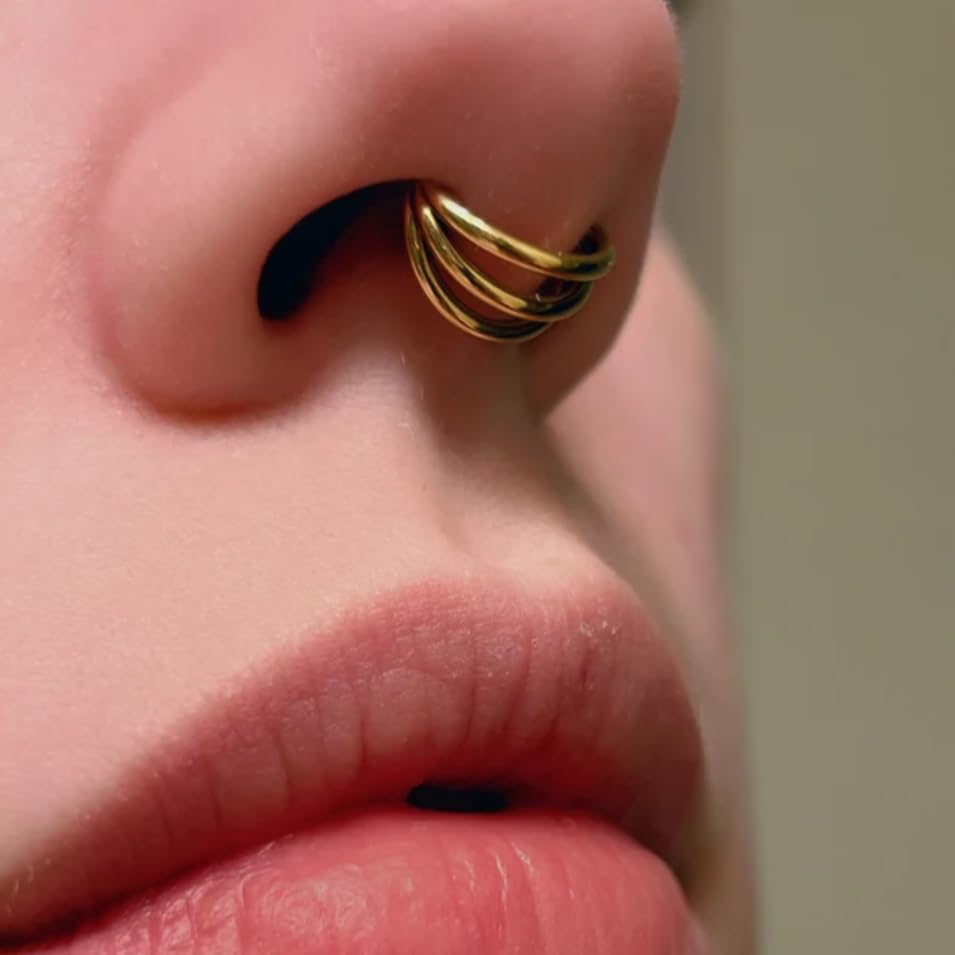 16G Septum Ring Hinged Septum Clicker Nose Ring Septum Piercing Jewelry - color: Triple-gold, size: 10mm
