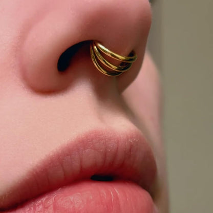 16G Septum Ring Hinged Septum Clicker Nose Ring Septum Piercing Jewelry - color: Triple-gold, size: 10mm