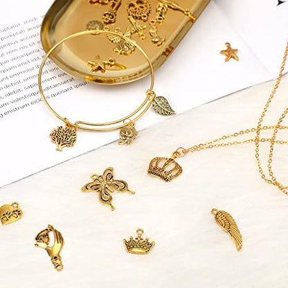 SANNIX 200Pcs Bulk Jewelry Making Charms Tibetan Antique Silver Gold Charm | Pendants for DIY Bracelet Necklace Making Crafts - color: Gold Silver