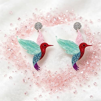 Cute Acrylic Tropical Fish Earrings Creative Parrot Hornbill Drop Dangle Earrings Stylish Animal Statement Earrings Daily Wear Jewelry for Women - color: Humming bird