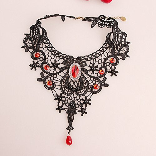 Lace Choker Witch Necklace for Women Halloween Gothic Lace Collar Punk Rhinestone Gothic Necklace Prom Jewelry Halloween Vampire Choker Necklace Costume Emo Witch Accessories - color: Silver Rhinestones