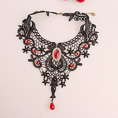 Lace Choker Witch Necklace for Women Halloween Gothic Lace Collar Punk Rhinestone Gothic Necklace Prom Jewelry Halloween Vampire Choker Necklace Costume Emo Witch Accessories - color: Silver Rhinestones