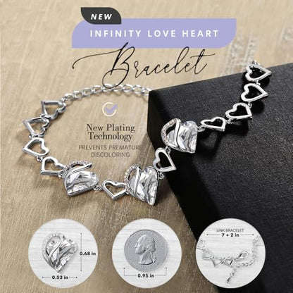 Leafael Infinity Love Heart Gift Bracelet for Women, Birthstone or Healing Stone Crystal, Silver Tone Birthday Jewelry for Her, Mom, and Wife, 7-inch Chain and 2-inch Extender - color: 04a-April-Clear White Crystal