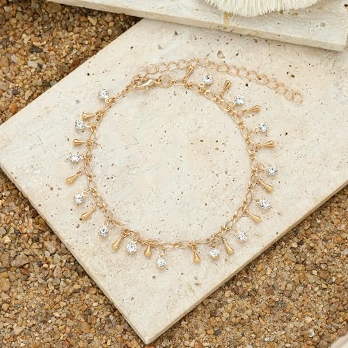 Ankle Bracelets for Women Charm Tissue Foot Chain Beach Jewelry | 14K Gold Plated Anklets for Women, Beach Jewelry for Women Beach Vacation Essentials Accessories Gifts