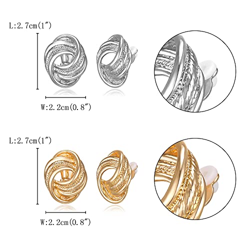 FANZE 2 Pairs Matte Gold Sliver Clip on Earrings for Women No Piercing | No Piercing Button Earring Comfortable Fashion Jewelry Gift - color: Set-5