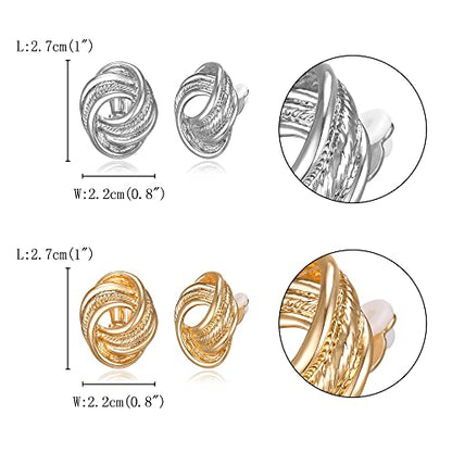 FANZE 2 Pairs Matte Gold Sliver Clip on Earrings for Women No Piercing | No Piercing Button Earring Comfortable Fashion Jewelry Gift - color: Set-5