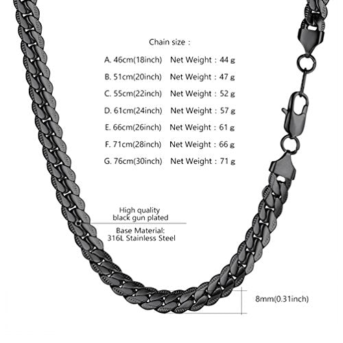 Snake Chain for Women Stainless Steel Dainty Choker Necklace Thin Layered Men Chain 8mm Width Gold/Black/Silver Plated Trendy Jewelry 18/20/22/24/26/28/30 Inch - color: 8MM-Black Snake Chain, size: Length 22 Inches