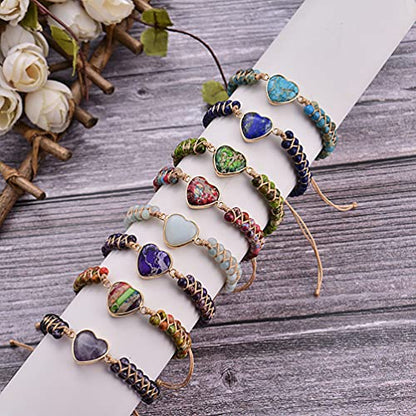Women Boho Wrap Bracelet,Handmade Natural Stone Crystal Emperor Beads Heart Bracelet, Fashion Bohemian Jewelry Gift for Women - color: Light Blue Emperor Stone