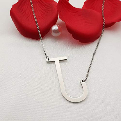 MOMOL Sideways Initial Necklace 18K Gold Plated Stainless Steel Large Big Letters Pendant Necklace Script Name Monogram Necklaces for Women - color: J