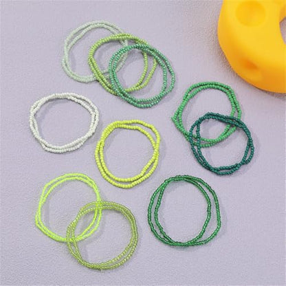 18Pcs Boho Stackable Beaded Bracelets for Women Colorful Handmade Multilayered Rice Beads Anklets Set Summer Beach Bohemian Jewelry Gift - color: Style 2 Green