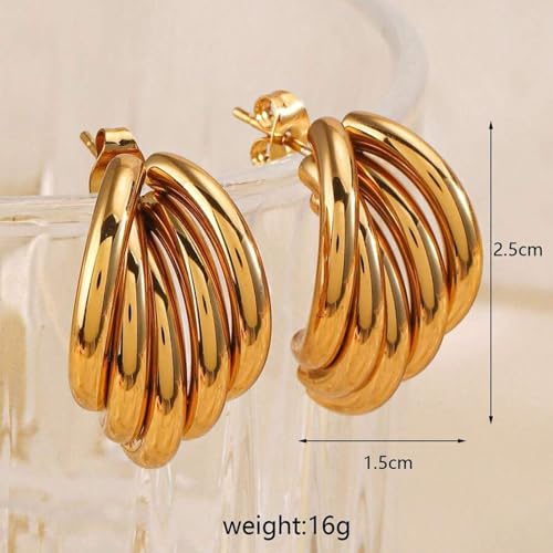 Gold Jewelry for Women Stainless Steel Cuff Earrings for Women Multi Layer Geometric Studs, Suitable For Women Daily, Party And Festival, A Great Gift