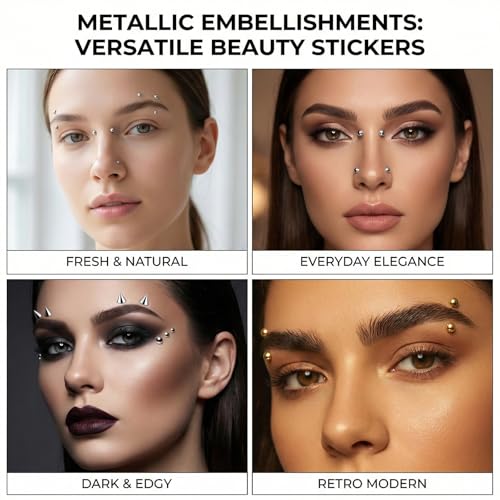 Fake Eyebrow Ring, Fake Lip Labret Studs Non-Piercing Eyebrow Piercing Replacement Balls Spike with 100Pcs Sticker and 1 Pcs Tweezers Body Jewelry Nose Rings