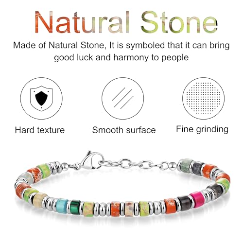 SIUMAL Mens Bracelet, Boho Stainless Steel Bracelets for Men, Beaded Bracelets, Jewelry Gifts for Husband, Father, Friends - color: Silver & Colorful