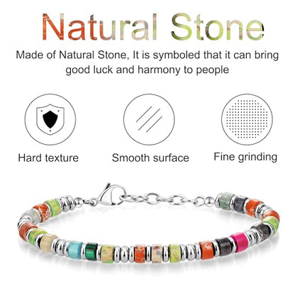SIUMAL Mens Bracelet, Boho Stainless Steel Bracelets for Men, Beaded Bracelets, Jewelry Gifts for Husband, Father, Friends - color: Silver & Colorful