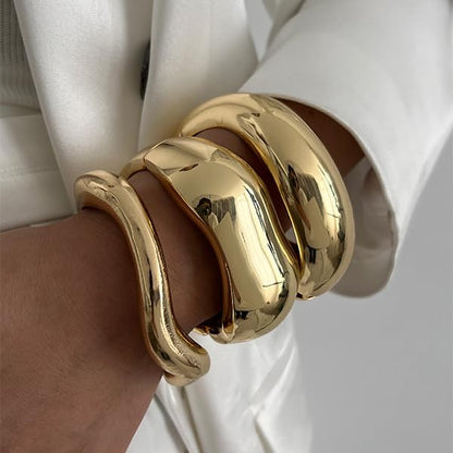 Big Chunky Gold Bracelets Set for Women 3Pcs Cuff Wide Bracelet Trendy High Shine Bracelets Minimalist Open Wide Cuff Bracelets Gold Bangle Bracelet Jewelry for Women - style: A-Gold