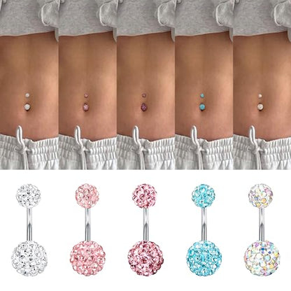 FIBO STEEL 5 Pcs 14G Stainless Steel Belly Button Rings Navel Barbell Body Jewelry Piercing - style: Style A