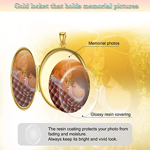 SOULMEET 10K 14K 18K Solid White Gold/Silver Minimalist Style/Infinity Sunflower Heart/Oval Locket Necklace That Holds 1 or 2 Pictures Personalized Photo Locket Necklace Letters Engraving - style: E1-Gold oval locket+photo