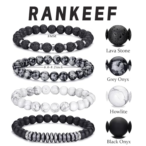 Mens Beaded Bracelets Set 8MM Tiger Eye Lava Stone Stretch Natural Stone Men's Bead Bracelet Mens Bracelet - color: 4,black,gray,white bracelet