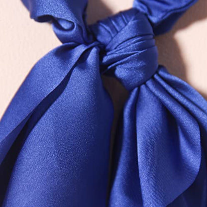 Pack of 2 Knotted Bow Hair Scrunchies Elastic Hair Scarf Hair Ties Bands Satin Hair Ribbon Scrunchy Ponytail Holder for Women and Girls,Hair Scarf Scrunchies,Hair Accessories (Royal Blue) - color: Royal Blue
