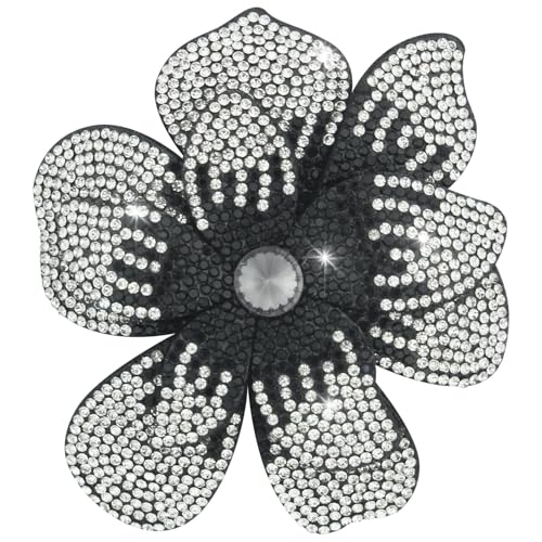 3.74 Inches Rhinestone Camellia Flower Brooch Pins & Hair Clips for Women Elegant Created Crystal Lapel Pin Brooches Wedding Party - color: Black & White
