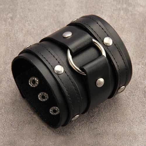 GelConnie Leather Cuff Bracelet for Men Women Wide Leather Wristband Thick Viking Mens Leather Bracelets Gothic Wrist Band Vintage Rock Wristband - style: Wide Leather Cuff