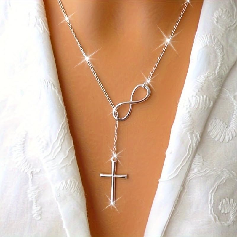 Minimalist Style Women's Necklace - Stainless Steel Low Sensitivity Creative Jewelry, Charming Banquet Style (Sun and Moon) - color: Silver Cros