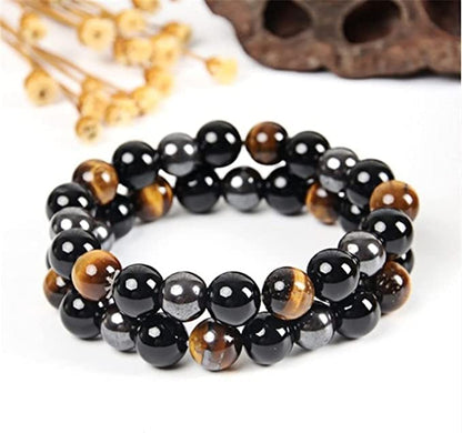 WFJ Black Obsidian Hematite Triple Protection Bracelets Set - Tiger Eye Beaded Natural Stone Bracelet for Men Women Gemstone (10MM) - color: Triple Protection Set of 2 – Men’s M–L Wrist