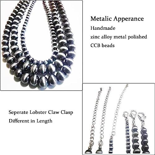 Western Jewelry Navajo Pearl Necklace for Women Handmade Long Boho Turquoise Pearls Layered Necklaces for Cowgirls - color: 2 Pearl Necklaces and 1 Paperclip Necklace
