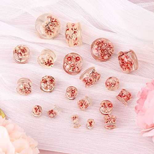 Jewseen 2Pcs Flower Ear Gauges 2g to 1'' Organic Real Flower Resin Plugs - color: 1''=25mm