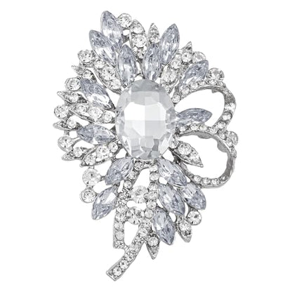 SELOVO Big Large Flower Bow Brooch Scarf Decoration Brooch Pin Gold Tone - color: Clear&Silver-tone
