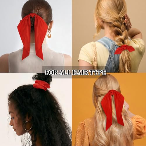 Silk Scrunchies Satin Silk Red Elastic Hair Scrunchies Ties Bows Ribbon Accessories Knotted Bows for Women Girls Hair Christmas Valentine's Day Gifts - color: Red