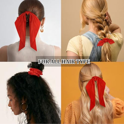 Silk Scrunchies Satin Silk Red Elastic Hair Scrunchies Ties Bows Ribbon Accessories Knotted Bows for Women Girls Hair Christmas Valentine's Day Gifts - color: Red