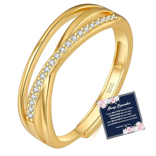 OOOPEL Sterling Silver Adjustable Ring S925 Silver Rings for Women Cubic Zirconia Twist Love Knot Dainty Ring Silver Minimalist Open Finger Rings Silver Thumb Sterling Silver Ring - color: Gold,Cubic Zirconia