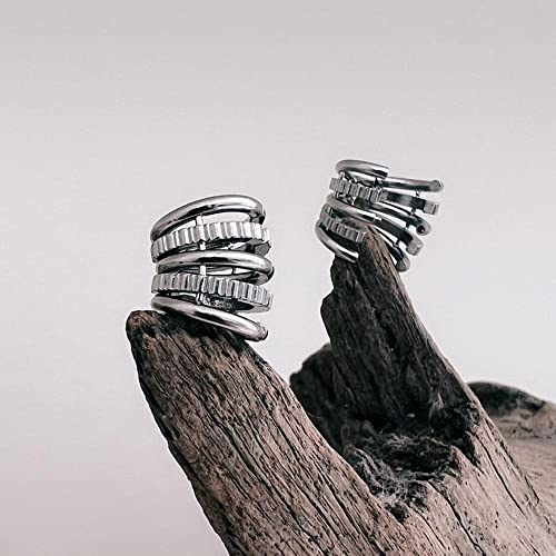 Casvort 2 PCS Hypoallergenic 316 Stainless Steel 00G/3/4'' Stacked Ring Cuffs for Stretched Lobe Ear Gauges Plugs Ear Tunnels Stretcher Earring Studs Clip on Cartilage Body Piercing Jewelry - color: Silver Shine 10mm (00g)