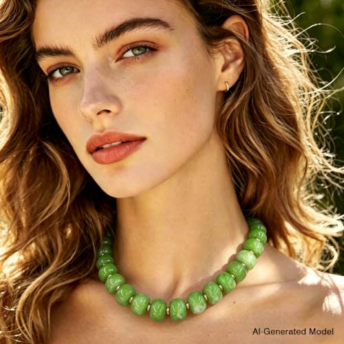 Colorful Chunky Resin Beaded Choker Necklaces for Women | Multicolor Beads, Sturdy Metal Chain, Adjustable, Detachable, Lightweight, Summer Beach Boho, Trendy Statement Jewelry Gift - color: Teal