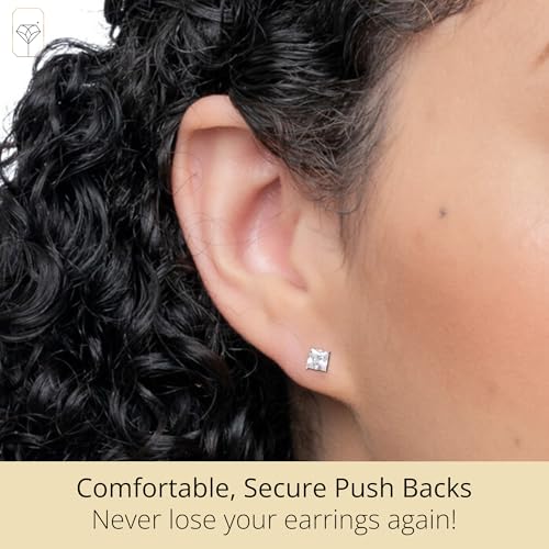 MAX + STONE Plated Sterling Silver Cubic Zirconia Stud Earrings (Round & Princess) - size: 4.5MM, style: Princess
