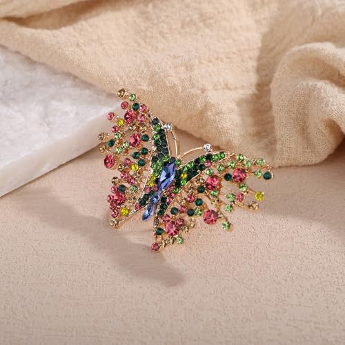 Jumwrit Boho Big Crystal Butterfly Ring Sparkling Rhinestone Knuckle Ring Statement Wrap Vintage Finger Ring Adjustable Open Band Ring Wedding Party Cocktail Jewelry for Women