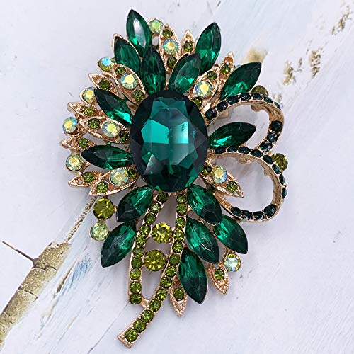 SELOVO Big Large Flower Bow Brooch Scarf Decoration Brooch Pin Gold Tone - color: green