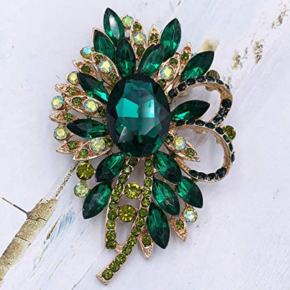 SELOVO Big Large Flower Bow Brooch Scarf Decoration Brooch Pin Gold Tone - color: green