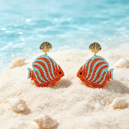 Cute Acrylic Tropical Fish Earrings Creative Parrot Hornbill Drop Dangle Earrings Stylish Animal Statement Earrings Daily Wear Jewelry for Women - color: Blue Orange Fish