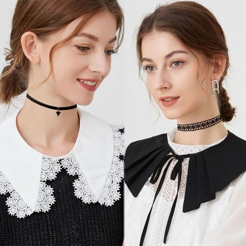 AUOCATTAIL 6 Pcs Gothic Necklaces Flower Lace Choker Classic Flower Collarbone Necklace Adjustable For Women Party Cosplay