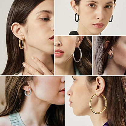 FindChic Chunky Hoop Earrings for Women, Silver/Black/14K Gold Plated Crossover Patterned Hollow Tube Rounded Loop Earrings, 30mm/40mm/60mm/80mm Hoops with Custom Name Options and Gift Box - color: c.Gold, size: 60MM
