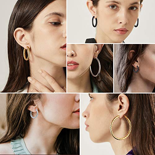 FindChic Chunky Hoop Earrings for Women, Silver/Black/14K Gold Plated Crossover Patterned Hollow Tube Rounded Loop Earrings, 30mm/40mm/60mm/80mm Hoops with Custom Name Options and Gift Box - color: a.Black, size: 80MM