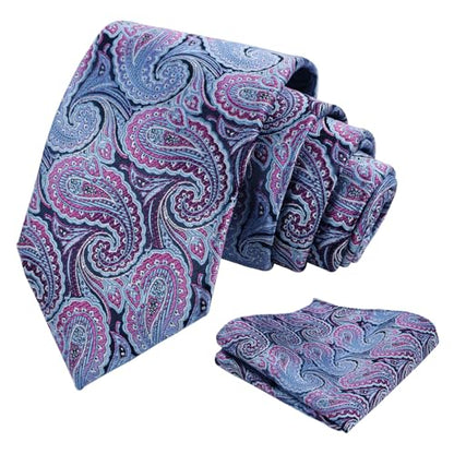 Alizeal Mens Gradient Paisley Necktie and Pocket Square Set | Elegant Design Perfect for Weddings Banquets Business Formal Events - color: 900-blue+magenta