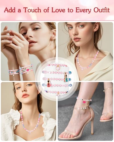 Goldwise Lover Themed Friendship Bracelet Kit for Fans, 2 Boxes Valentine’s Day Bracelet Making Kit with Clay, Glass, Seed Beads and Heart Charms, Inspired by 2019's Iconic Album, Birthdays Gifts - color: Lover