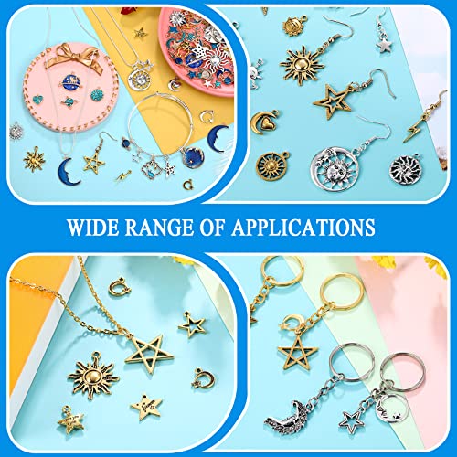 Hicarer 160 Pcs Bracelet Charms, Mixed Antique Sun Star Moon Charm Pendant Plated Enamel Celestial Charm for Jewelry Making
