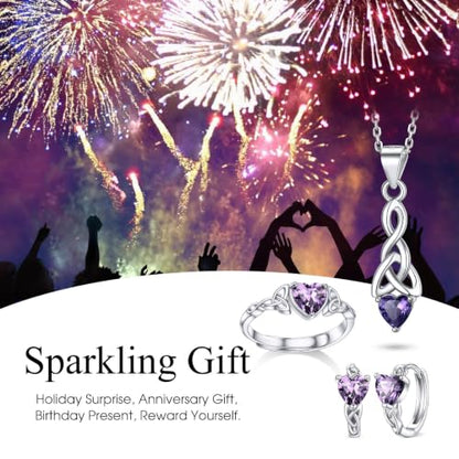 Bestyle 925 Sterling Silver Huggie Hoop Earrings Small Birthstone Hoop Earrings for Women Hypoallergenic Silver Huggie Earring,Great Birthday Earrings Gift for Daughter Wife Mom - color: 02-Purple Amethyst-Hoop