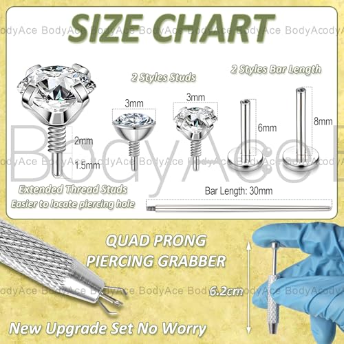 Long Internally Threaded Tragus Piercings 16G 18G 20G Medusa Lip Jewelry Surgical Steel Flat Back Earrings Cartilage Helix Studs Nose Rings Monroe Labret Stud - color: 20G(0.8mm);BL:6mm