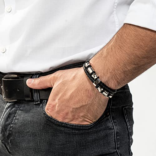 SERASAR Premium Leather Bracelet Men | Stainless Steel Magnetic Clasp | Three Colors | Jewelry Box Included - color: Silver, size: 23cm, style: Spirit